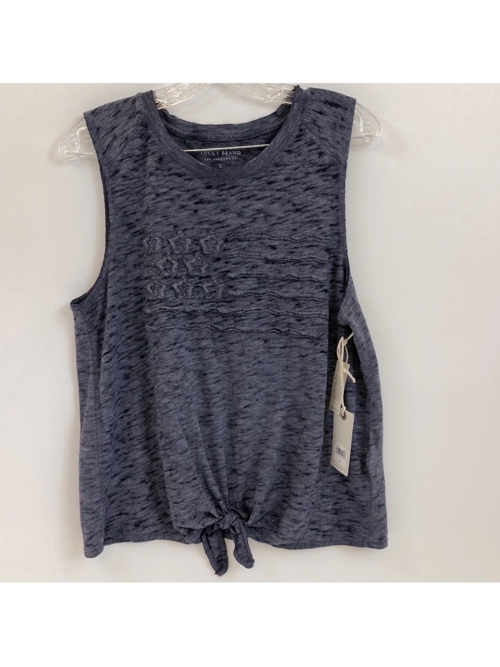 Lucky Brand Heathered Navy Tie-Front Muscle Tank - Size L